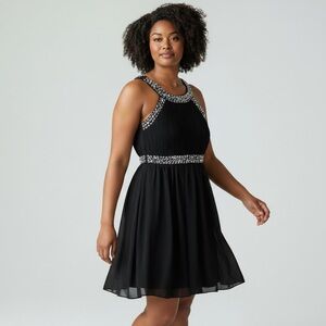 Jolie - Black Pleated Chiffon Midi Dress - Size 10